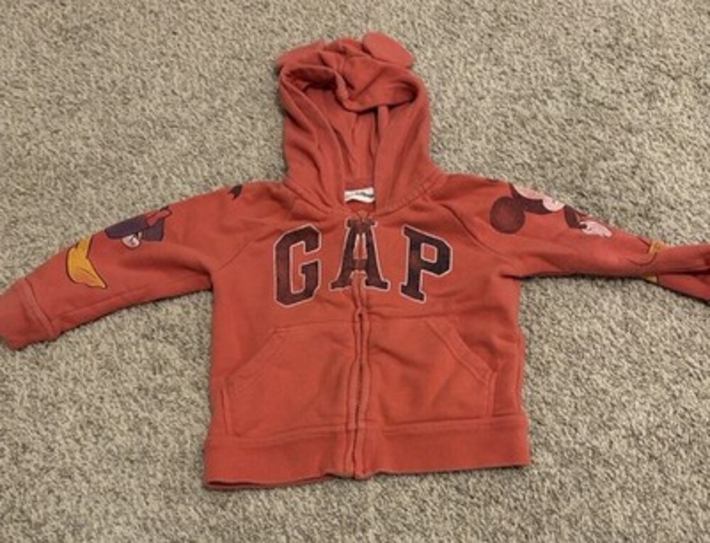 Gap Disney Full Zip Hoodie Sweater Red Mickey Mouse Donald Duck 2 Years Toddler
